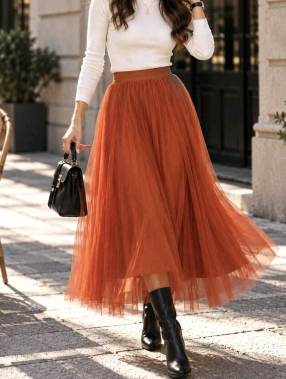 Elegant Pleated Mesh A-Line Skirt, Skirt, Suitable For Casual Or Office Wear